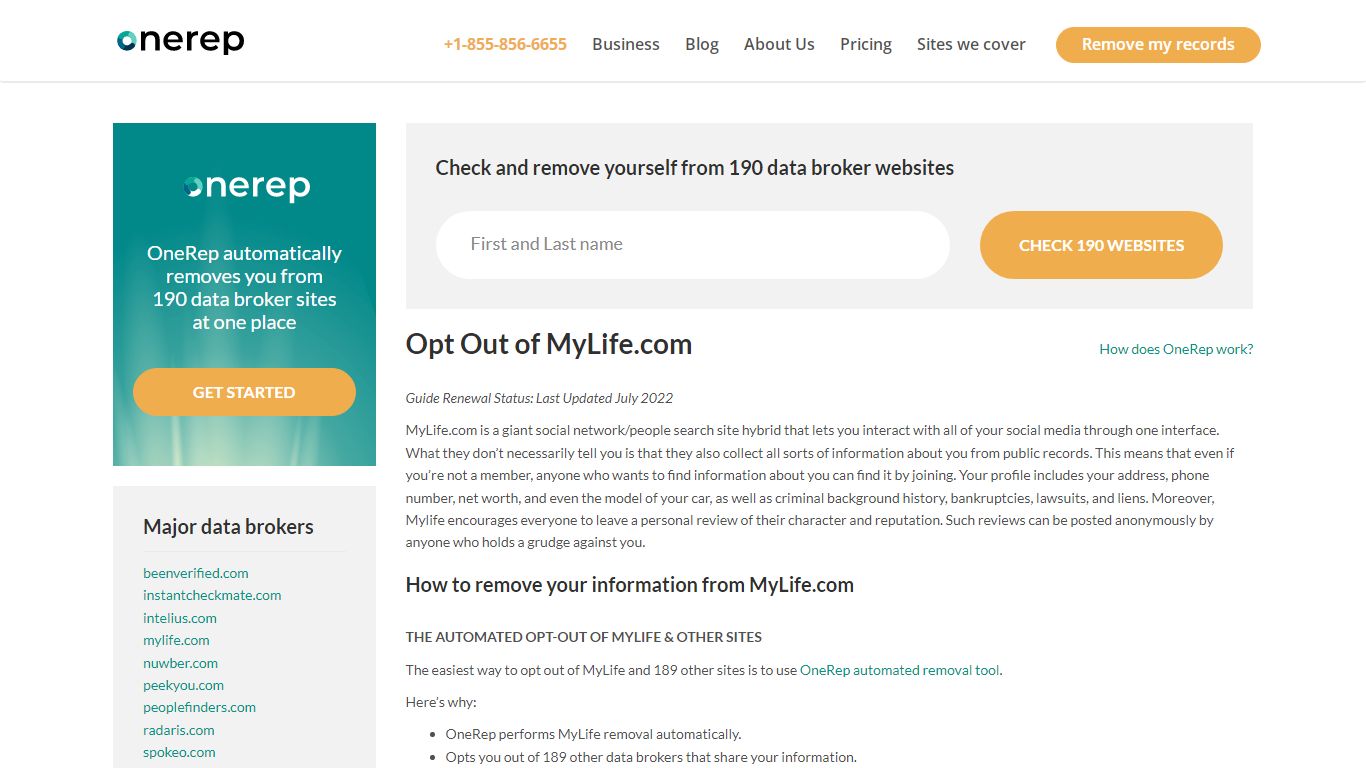 MyLife.com Opt Out | Removal Guide | OneRep
